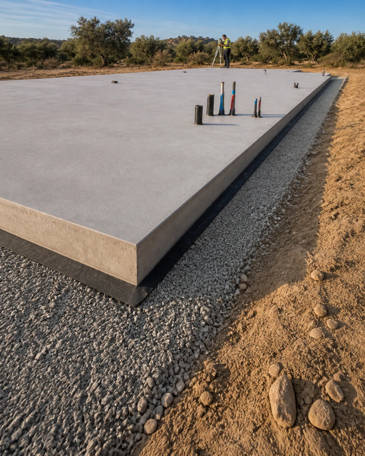 The level prepared Casa Alba foundation with clean perimeter detailing and accurately placed service penetrations.